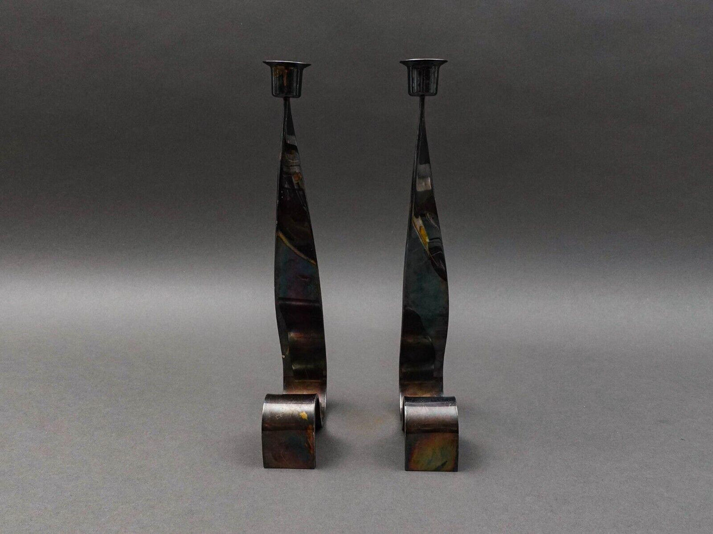 FALA Italy Guido Neist Modernist Silver Plated Candlestick Candle Holder Pair