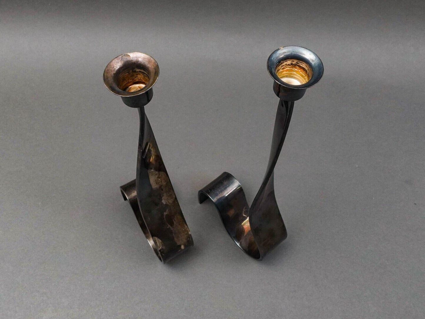 FALA Italy Guido Neist Modernist Silver Plated Candlestick Candle Holder Pair