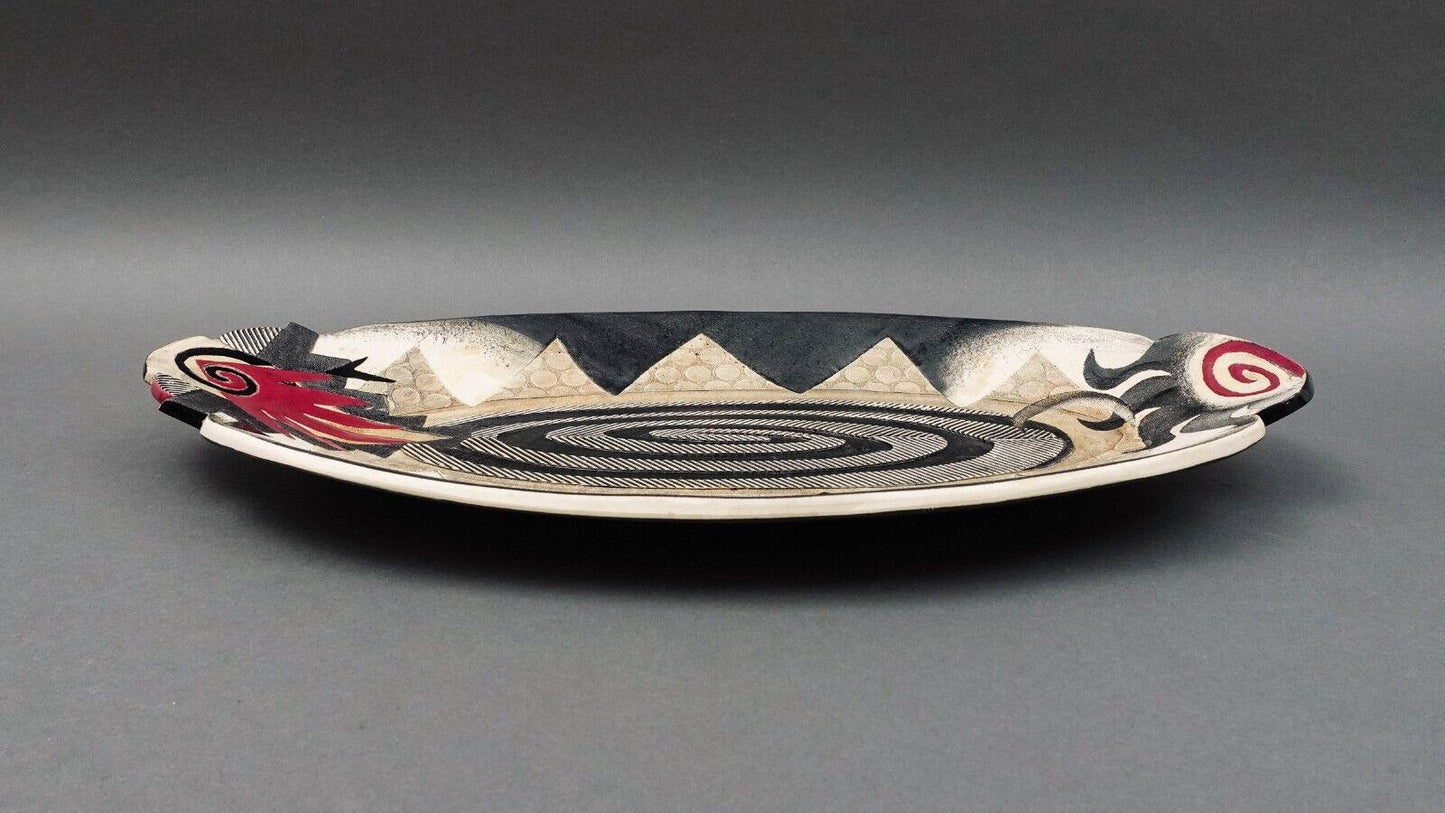 Anne Schiesel Harris 94 Signed Abstract Art Pottery Oval Handled Platter 20 1/2"