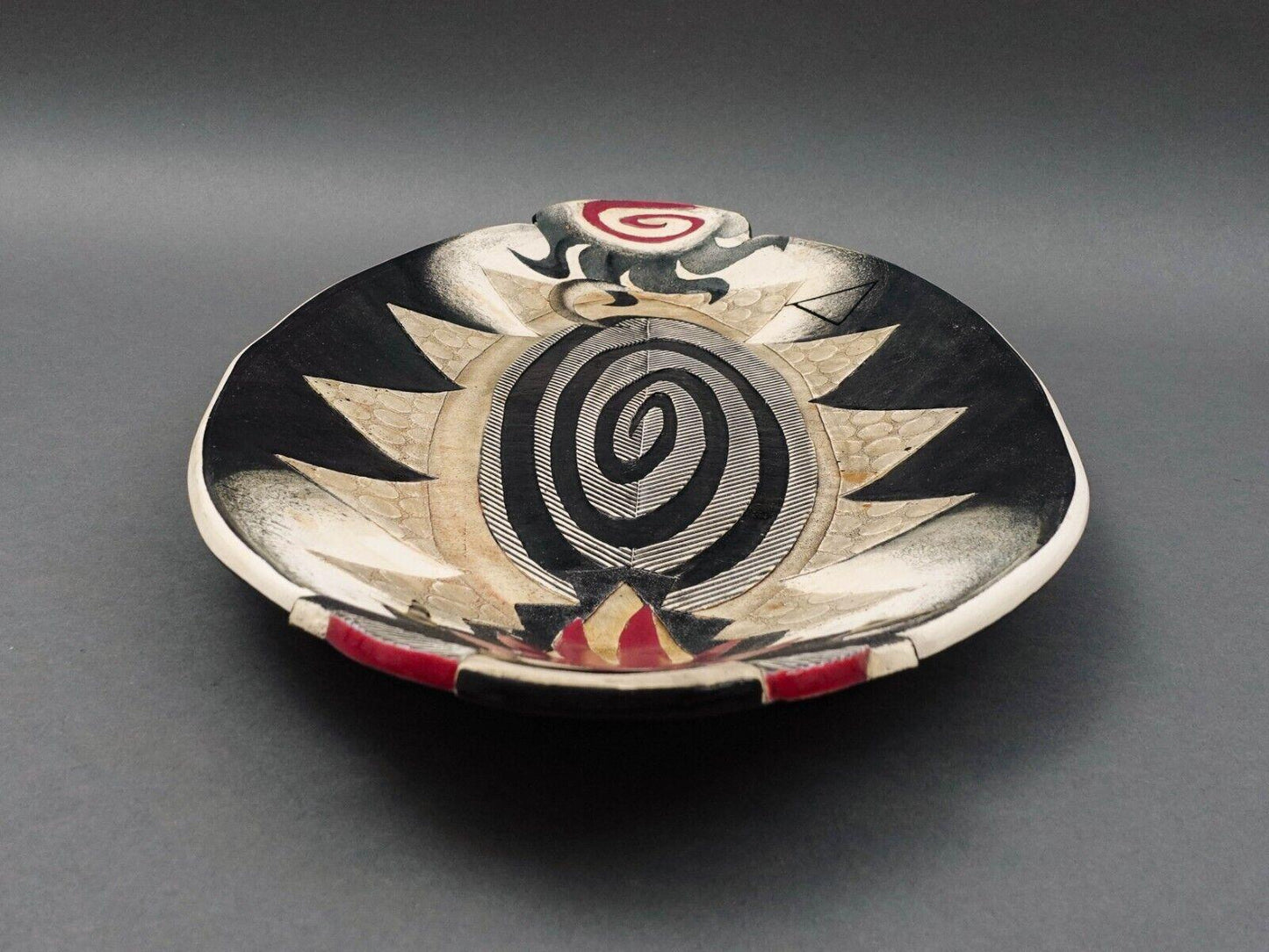 Anne Schiesel Harris 94 Signed Abstract Art Pottery Oval Handled Platter 20 1/2"