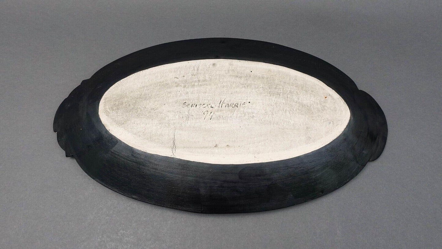 Anne Schiesel Harris 94 Signed Abstract Art Pottery Oval Handled Platter 20 1/2"