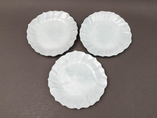 Vietri Italy Incanto Ruffle White Gray 8 1/4" Salad Plate Set Of 3