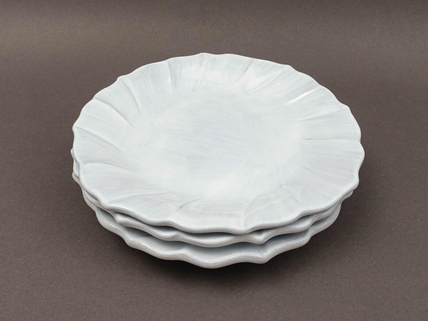 Vietri Italy Incanto Ruffle White Gray 8 1/4" Salad Plate Set Of 3