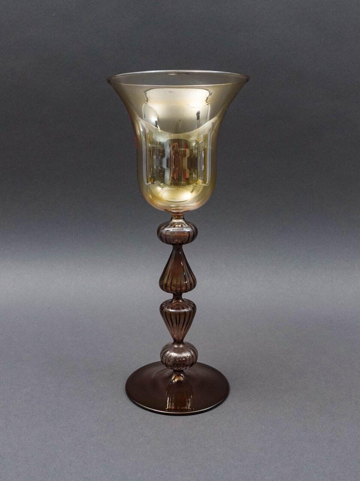 Parise Vetro Venetian Italian Murano Hand Blown Art Glass Wine Goblet Stemware