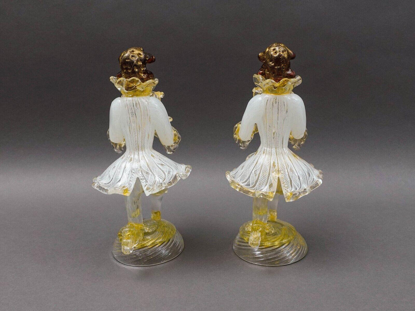 Barovier & Toso Murano Latticino Gold Glass Candlestick Candle Holder Pair Read