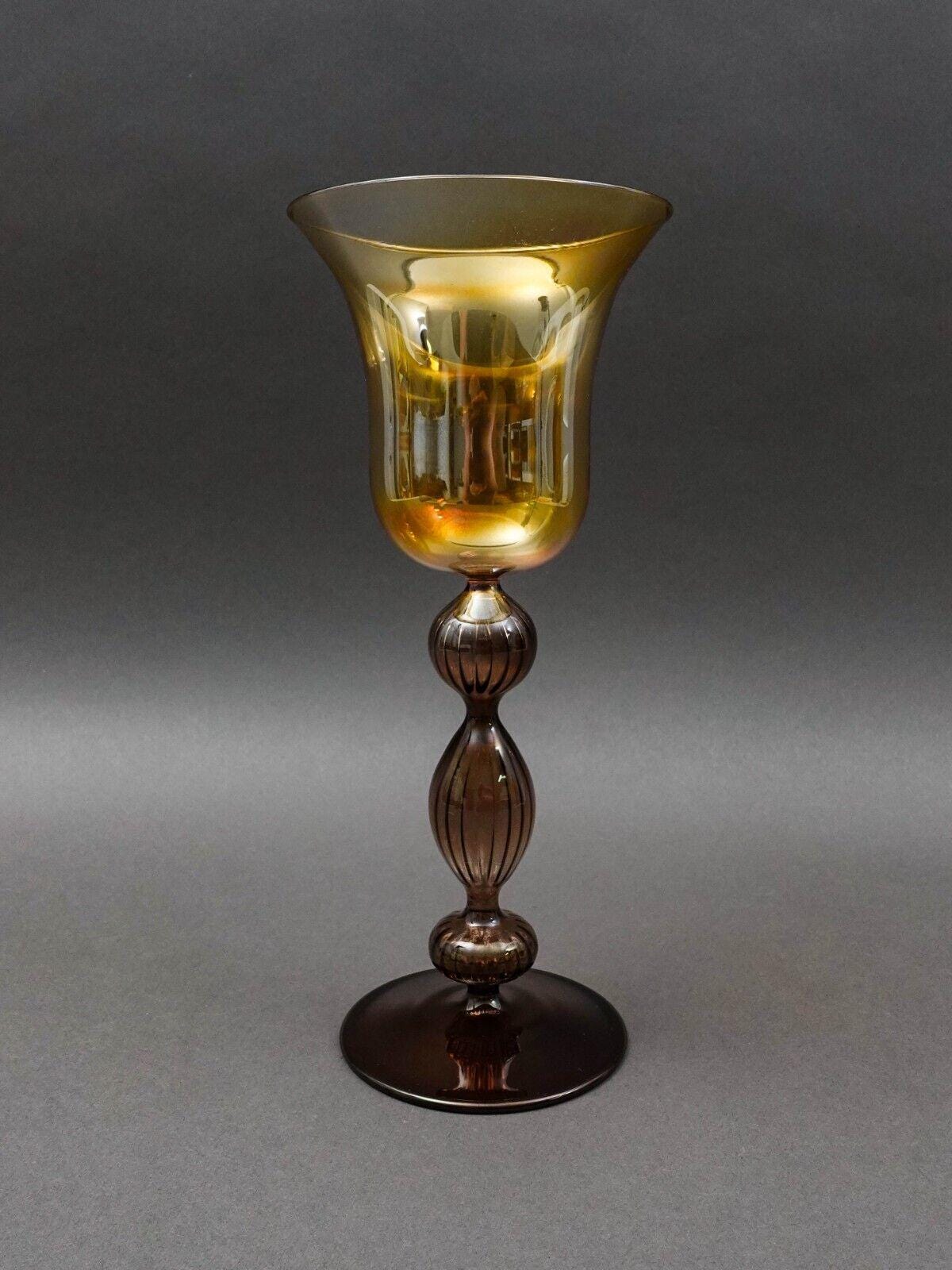 Parise Vetro Venetian Italian Murano Hand Blown Art Glass Wine Goblet Stemware