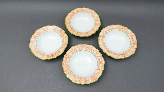 Vietri Italy Oasi Oasis Palm Tree Scales 7 1/2" Rimmed Soup Cereal Bowl Set Of 4