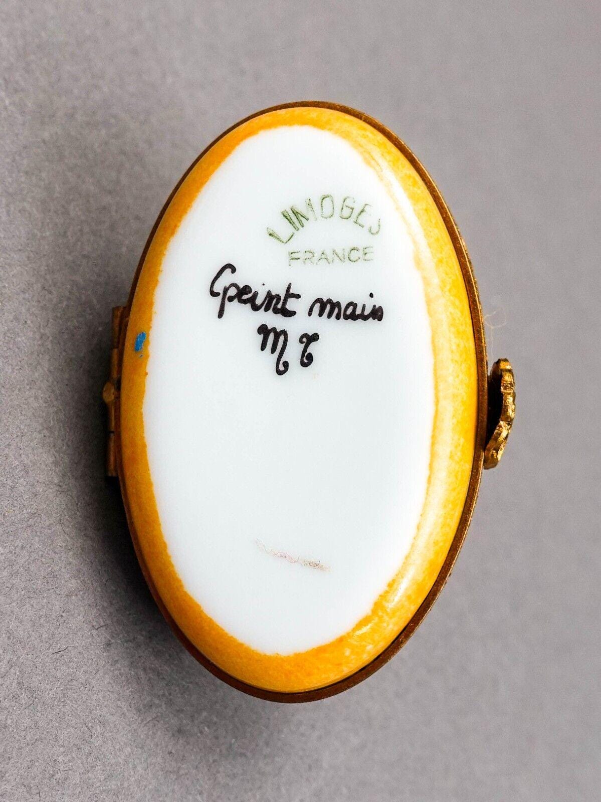 Limoges France Signed Peint Main Mouse And Cheese Porcelain Hinged Trinket Box