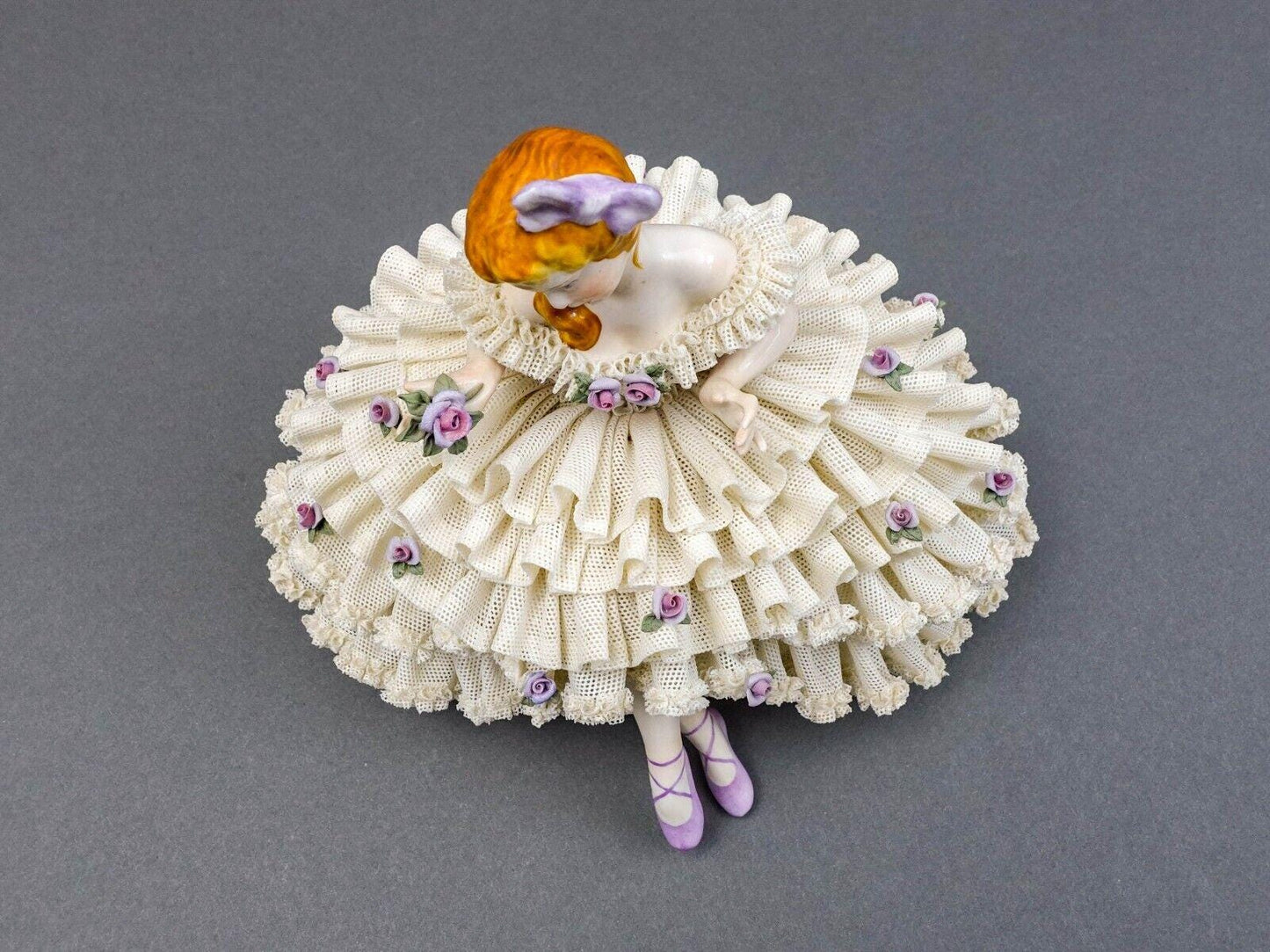 Dresden Germany Large Ballerina Holding Flower Porcelain Lace Figurine (Read)