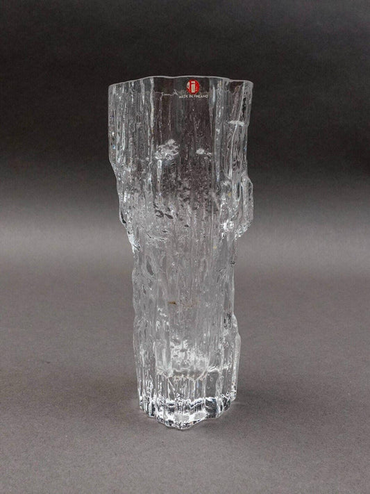 Iittala Finland Tapio Wirkkala Signed MCM "Avena" Textured Ice Glass Vase 6 7/8"