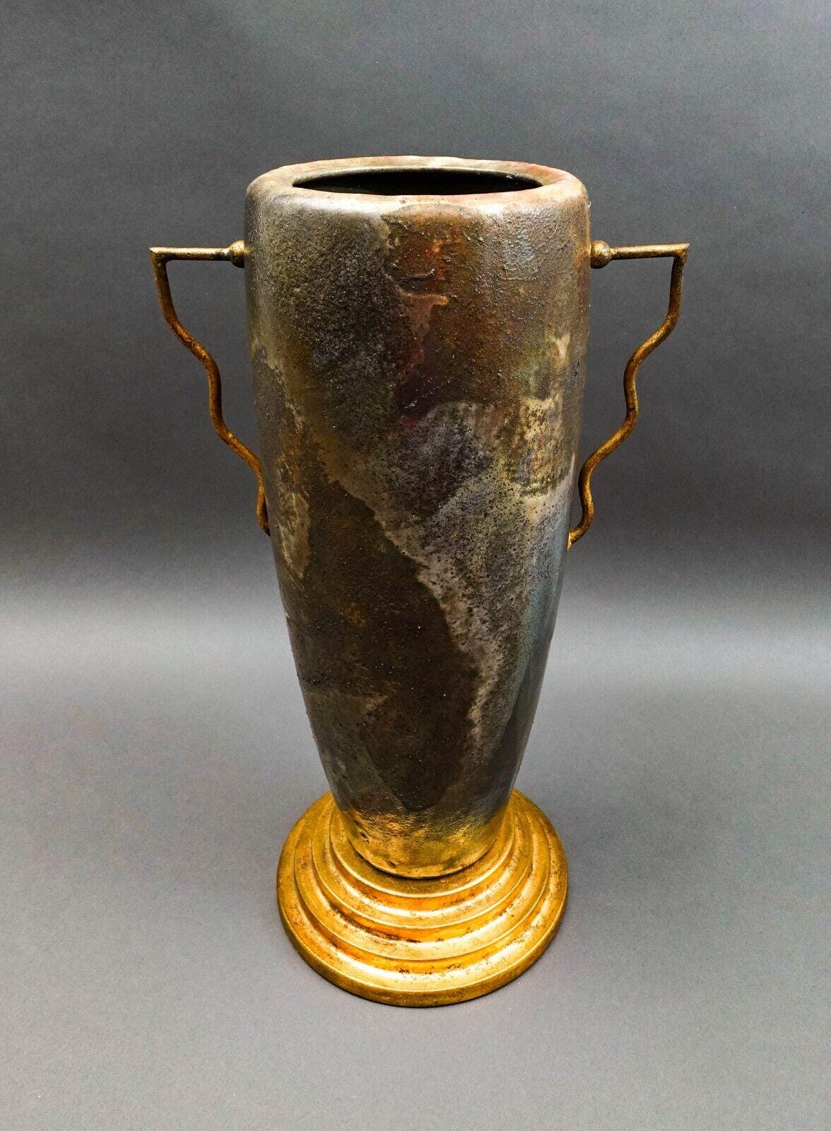 Tony Evans 1998 California Studio Raku Ceramic Art Pottery Monumental Vase 18"
