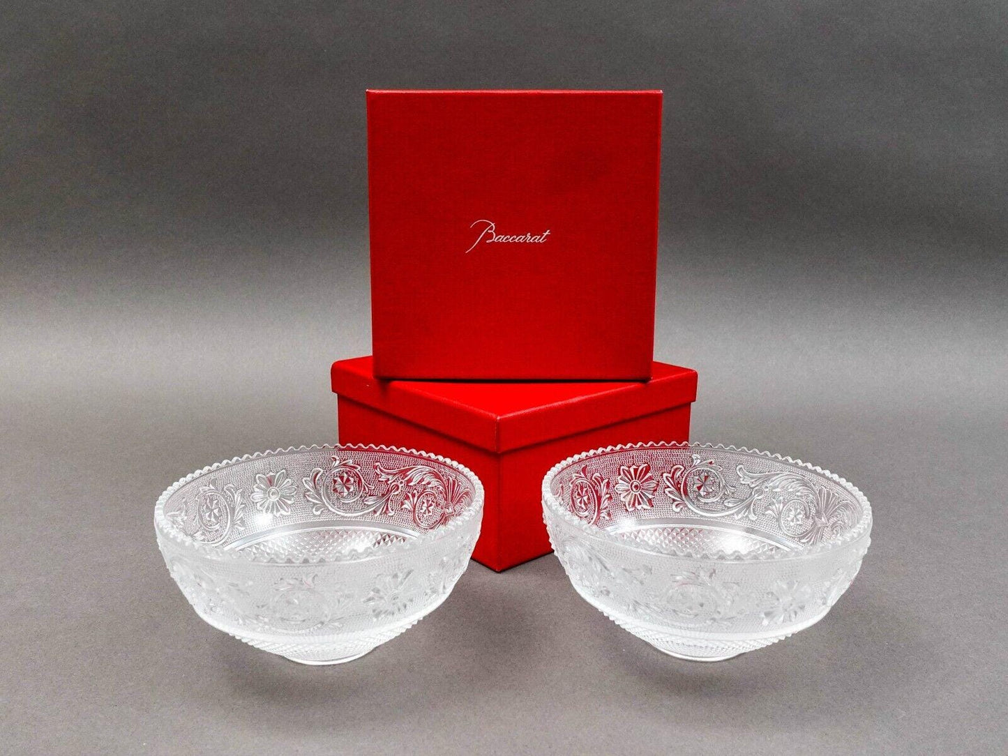 Baccarat Crystal France Arabesque Candy Dish Bowl With Box Set Of 2