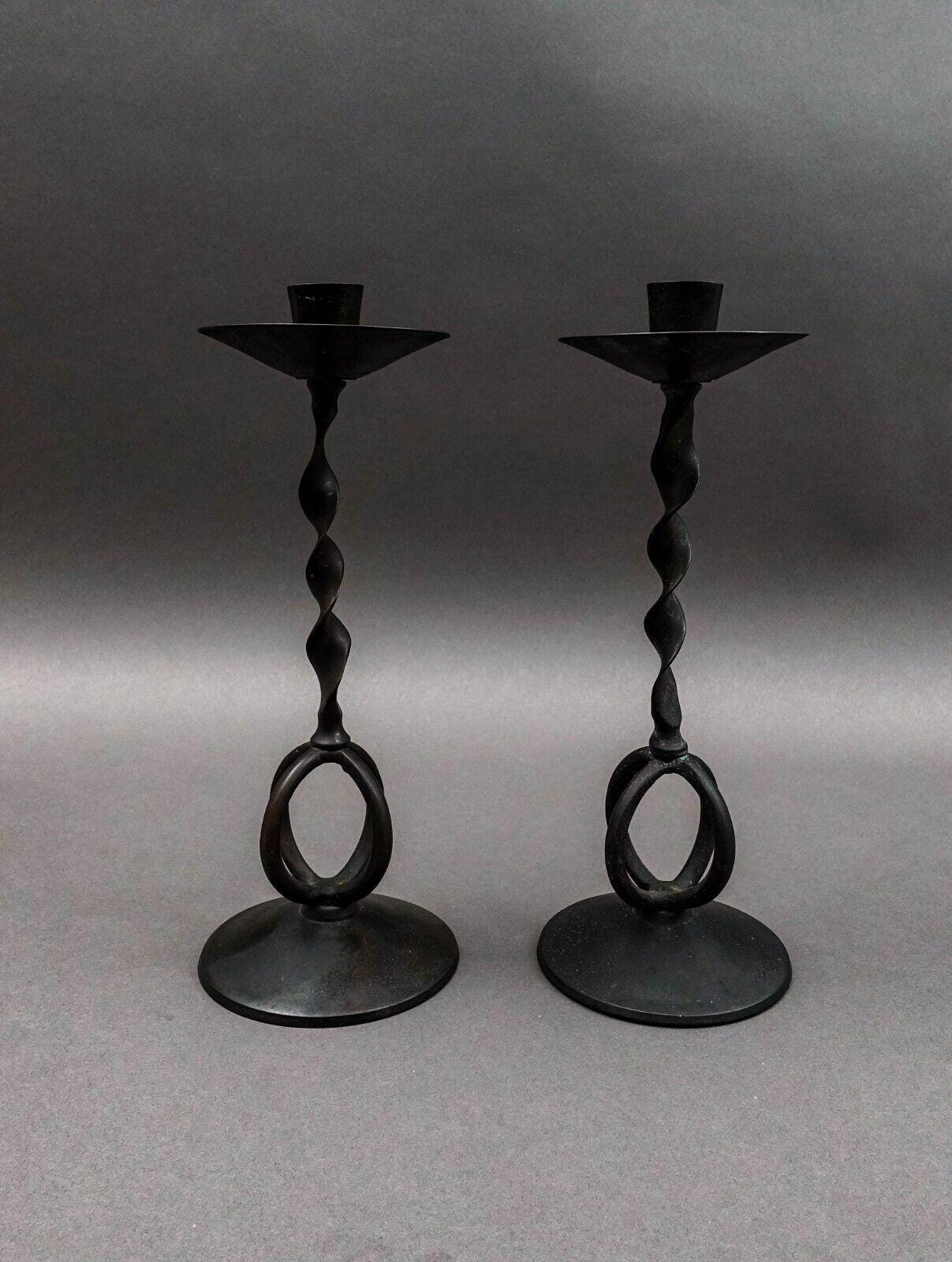 Maitland Smith Vintage Twisted Wrought Iron Pair Of Candlesticks Candle Holders