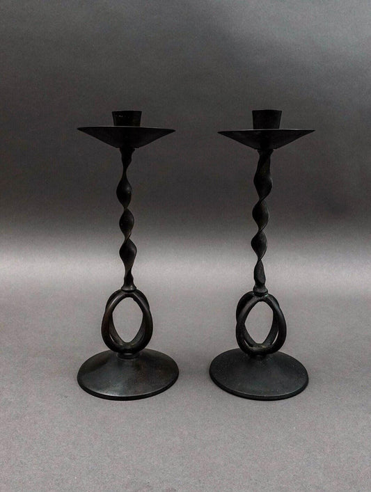 Maitland Smith Vintage Twisted Wrought Iron Pair Of Candlesticks Candle Holders