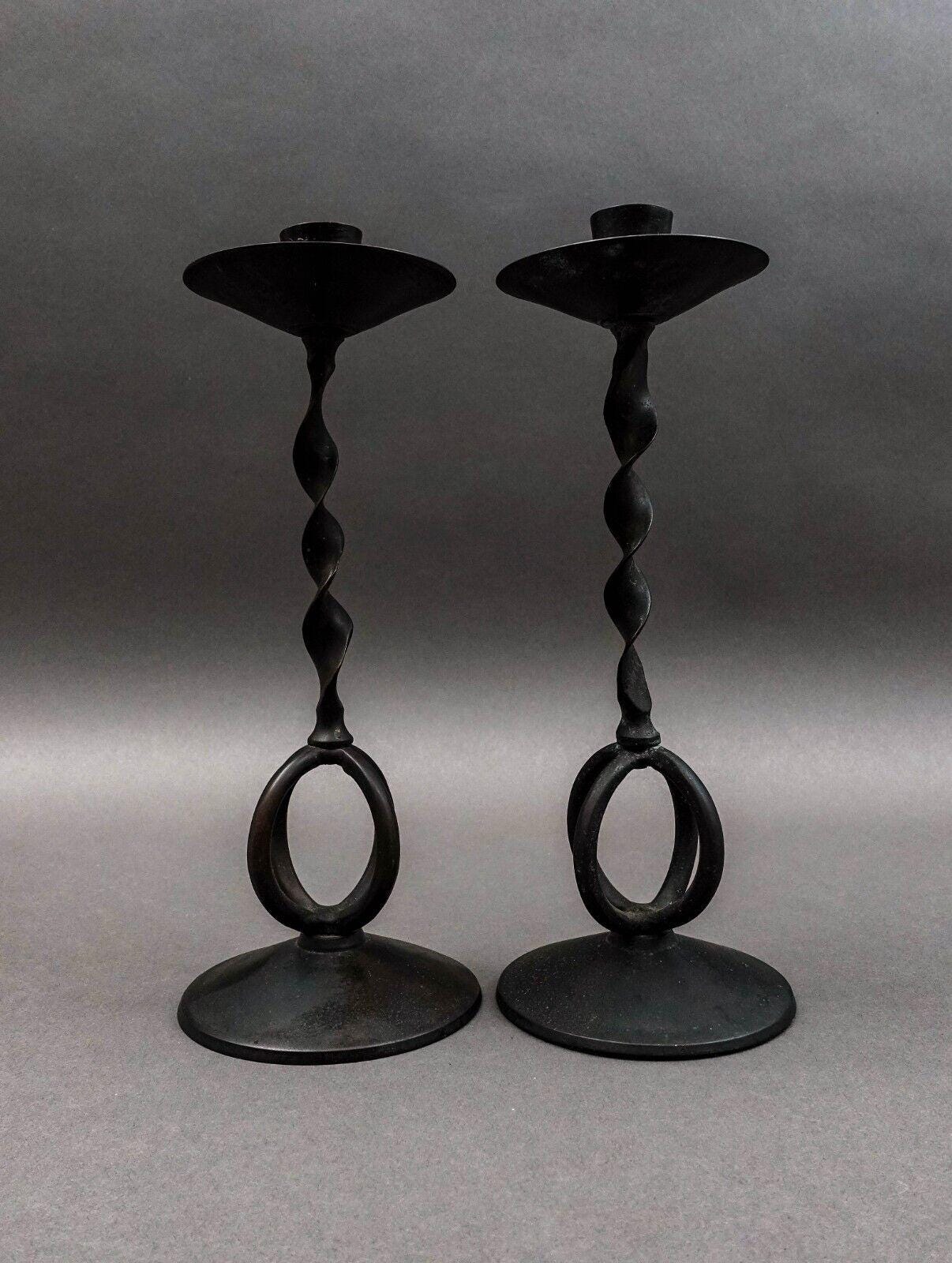 Maitland Smith Vintage Twisted Wrought Iron Pair Of Candlesticks Candle Holders