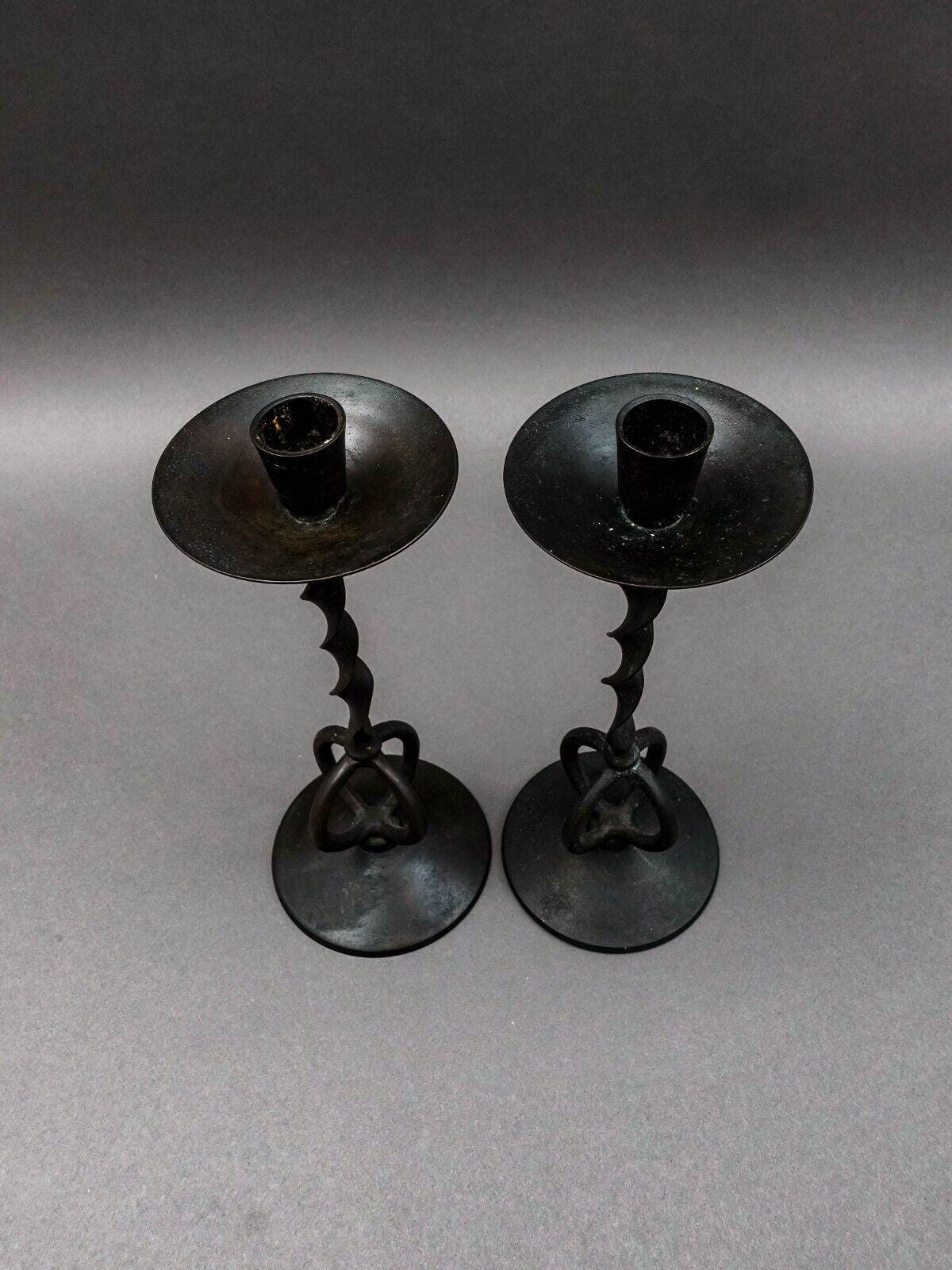 Maitland Smith Vintage Twisted Wrought Iron Pair Of Candlesticks Candle Holders