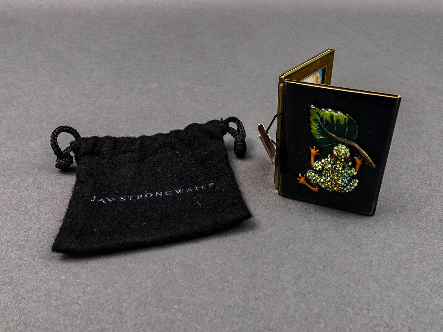 Jay Strongwater Swarovski Enamel Frog Leaf Double Folding Travel Picture Frame