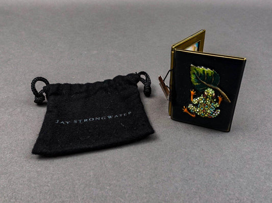 Jay Strongwater Swarovski Enamel Frog Leaf Double Folding Travel Picture Frame