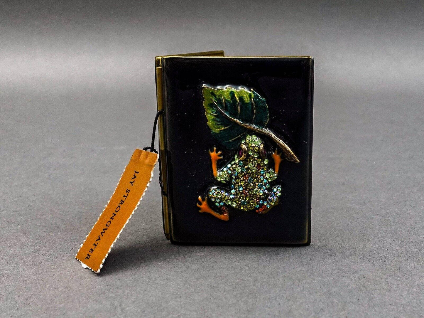 Jay Strongwater Swarovski Enamel Frog Leaf Double Folding Travel Picture Frame