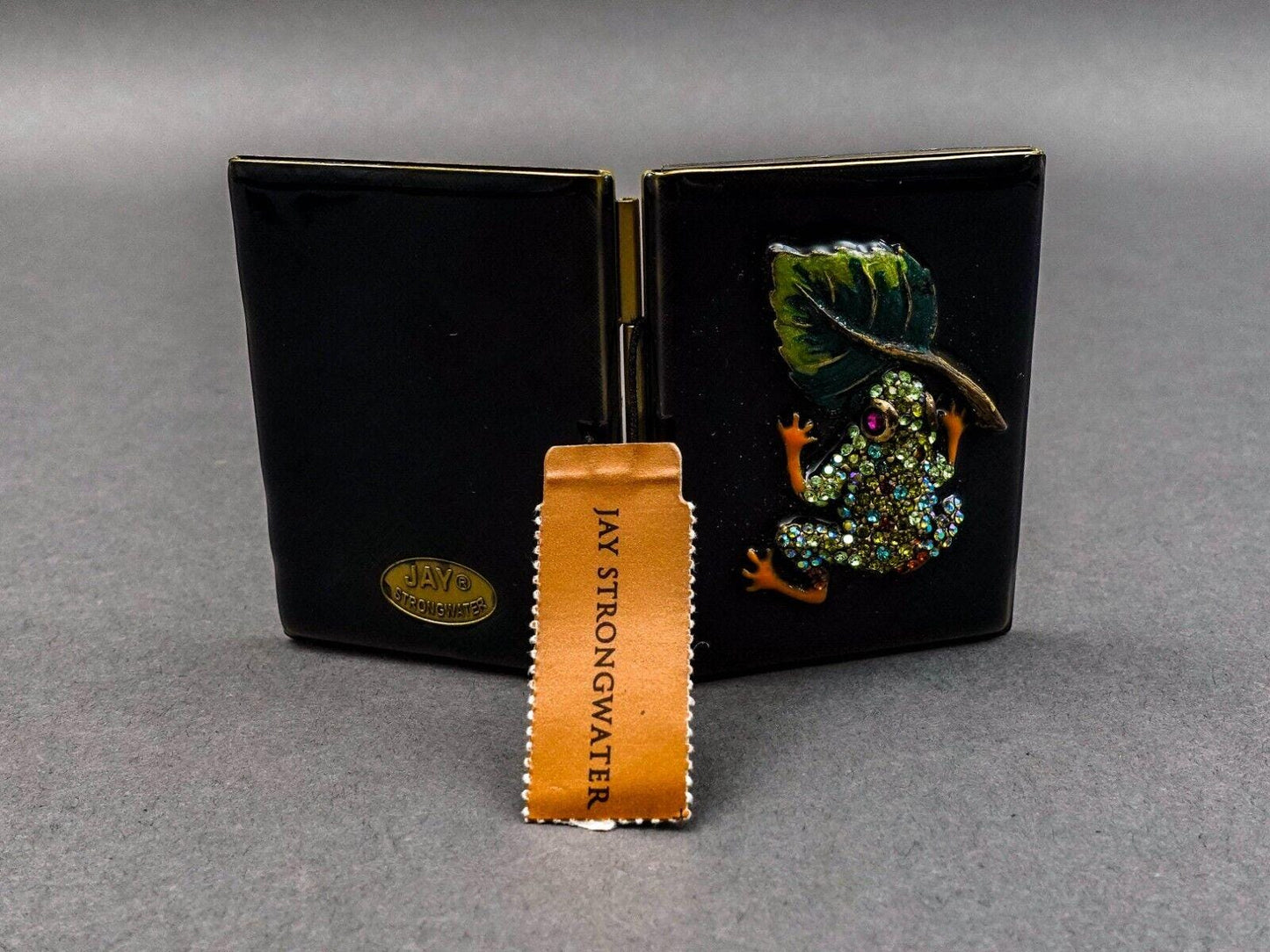 Jay Strongwater Swarovski Enamel Frog Leaf Double Folding Travel Picture Frame