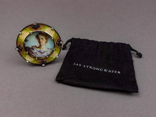 Jay Strongwater Swarovski Crystals Enameled Round MIni Photo Picture Frame 3"