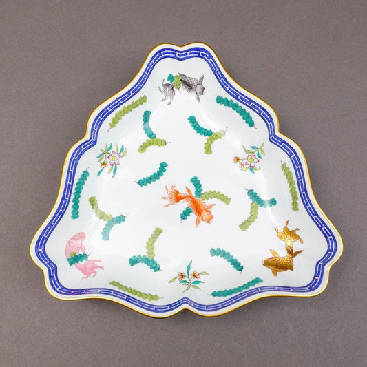 Herend Hungary 24K Gold Gilt Poisson Koi  Fish Porcelain Triangle Dish  2191/PO