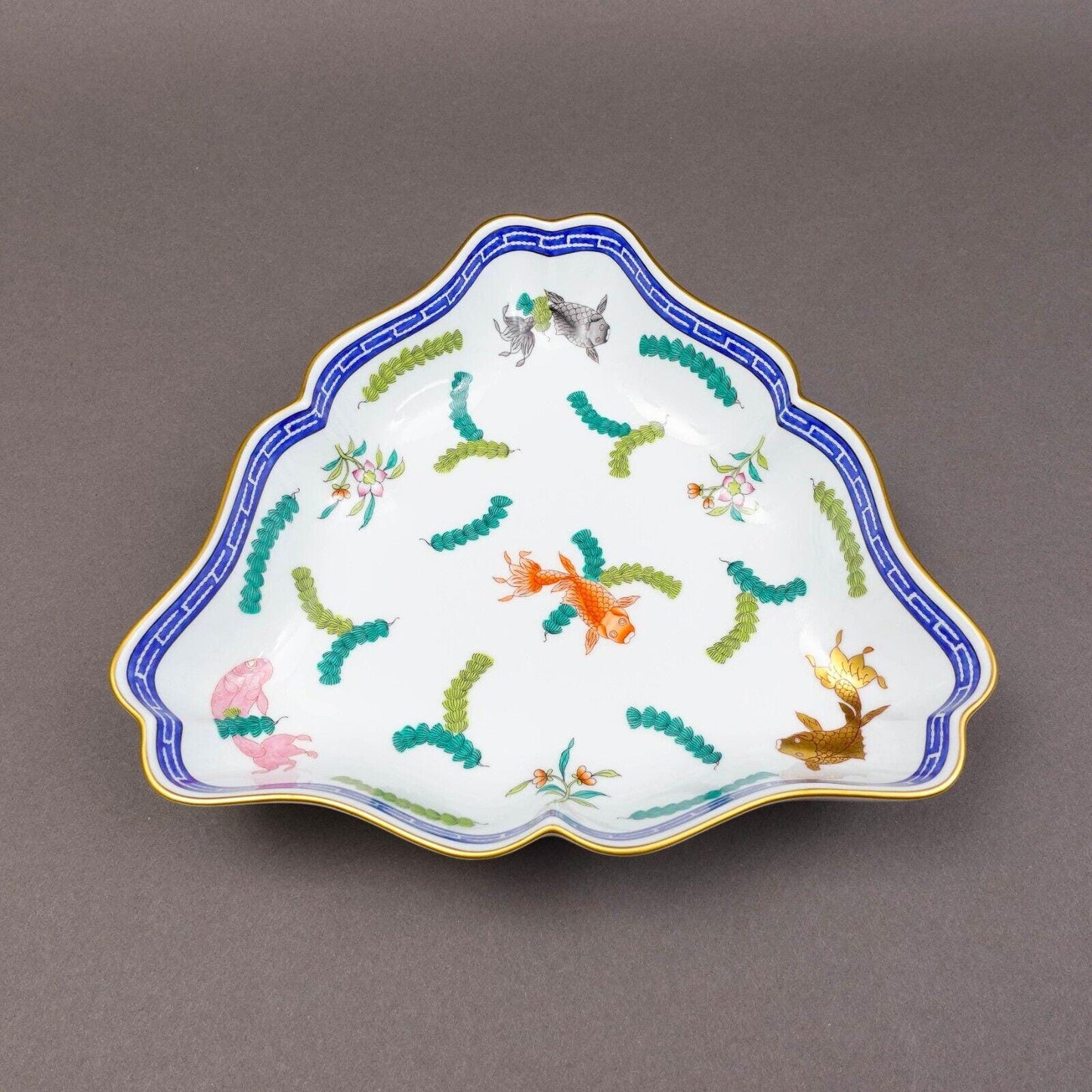 Herend Hungary 24K Gold Gilt Poisson Koi  Fish Porcelain Triangle Dish  2191/PO