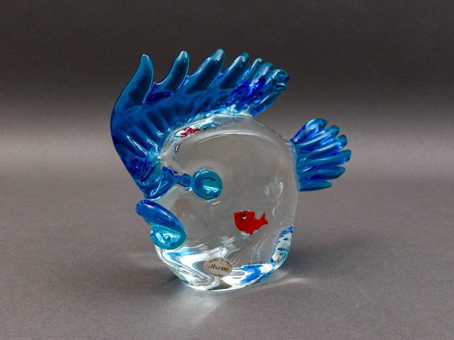 Vintage Murano Italy Blue Fish Red Goldfish Aquarium Glass Figurine Sculpture