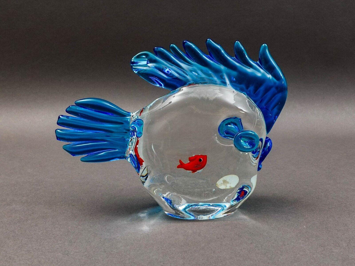 Vintage Murano Italy Blue Fish Red Goldfish Aquarium Glass Figurine Sculpture