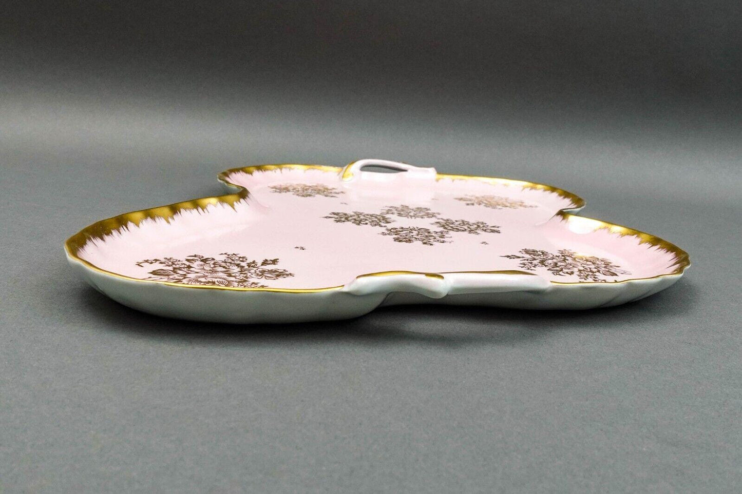 Limoges France Antique Hand Painted Pink Gold Gilt Floral Porcelain Handle Tray