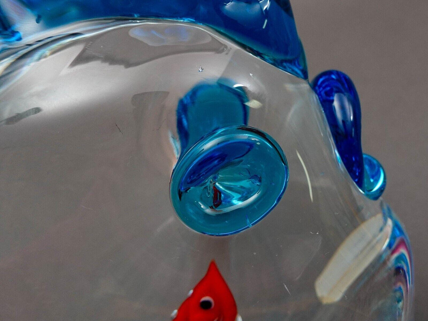 Vintage Murano Italy Blue Fish Red Goldfish Aquarium Glass Figurine Sculpture