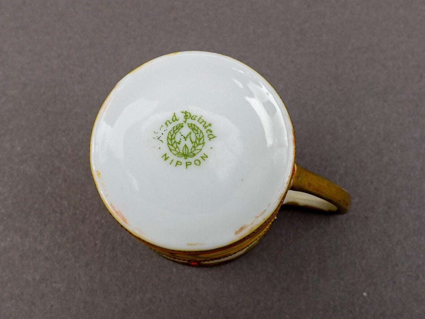 Nippon Japan Gold Moriage Beaded Jeweled Lanscape Scene Demitasse Cup & Saucer