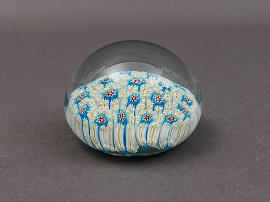 Vintage Murano Italy Close Packed Floral Millefiori Glass Paperweight With Label