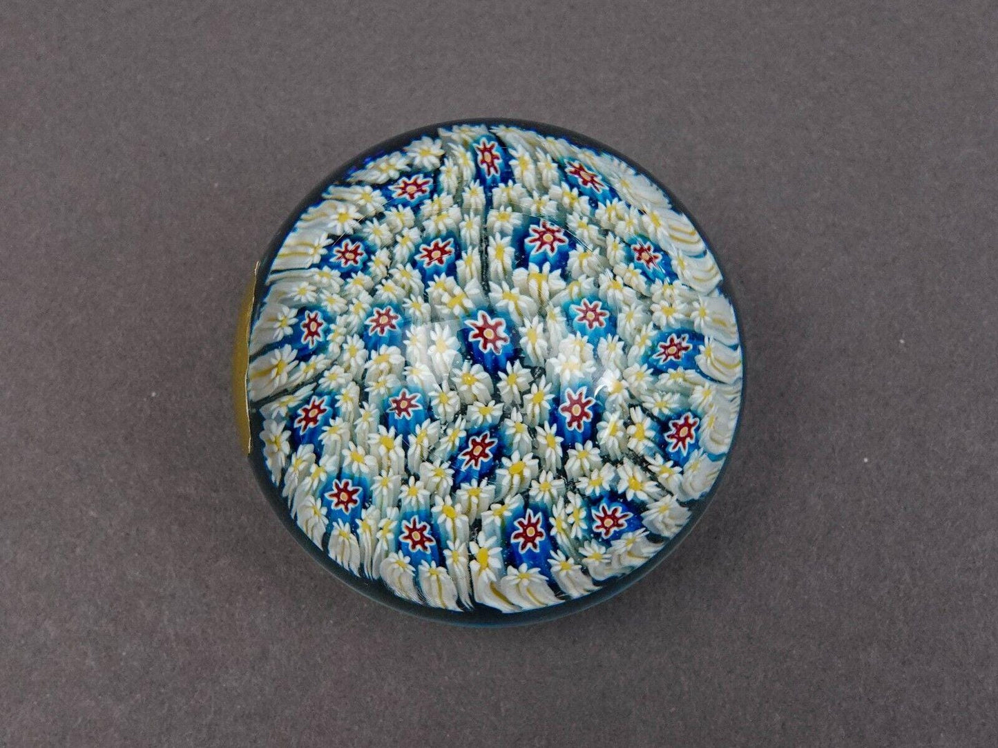Vintage Murano Italy Close Packed Floral Millefiori Glass Paperweight With Label