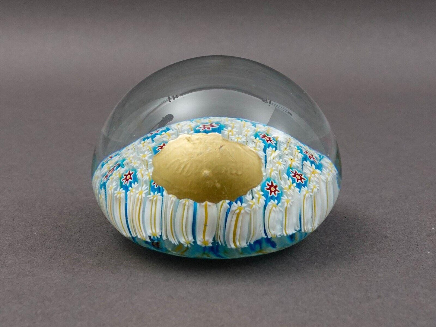 Vintage Murano Italy Close Packed Floral Millefiori Glass Paperweight With Label