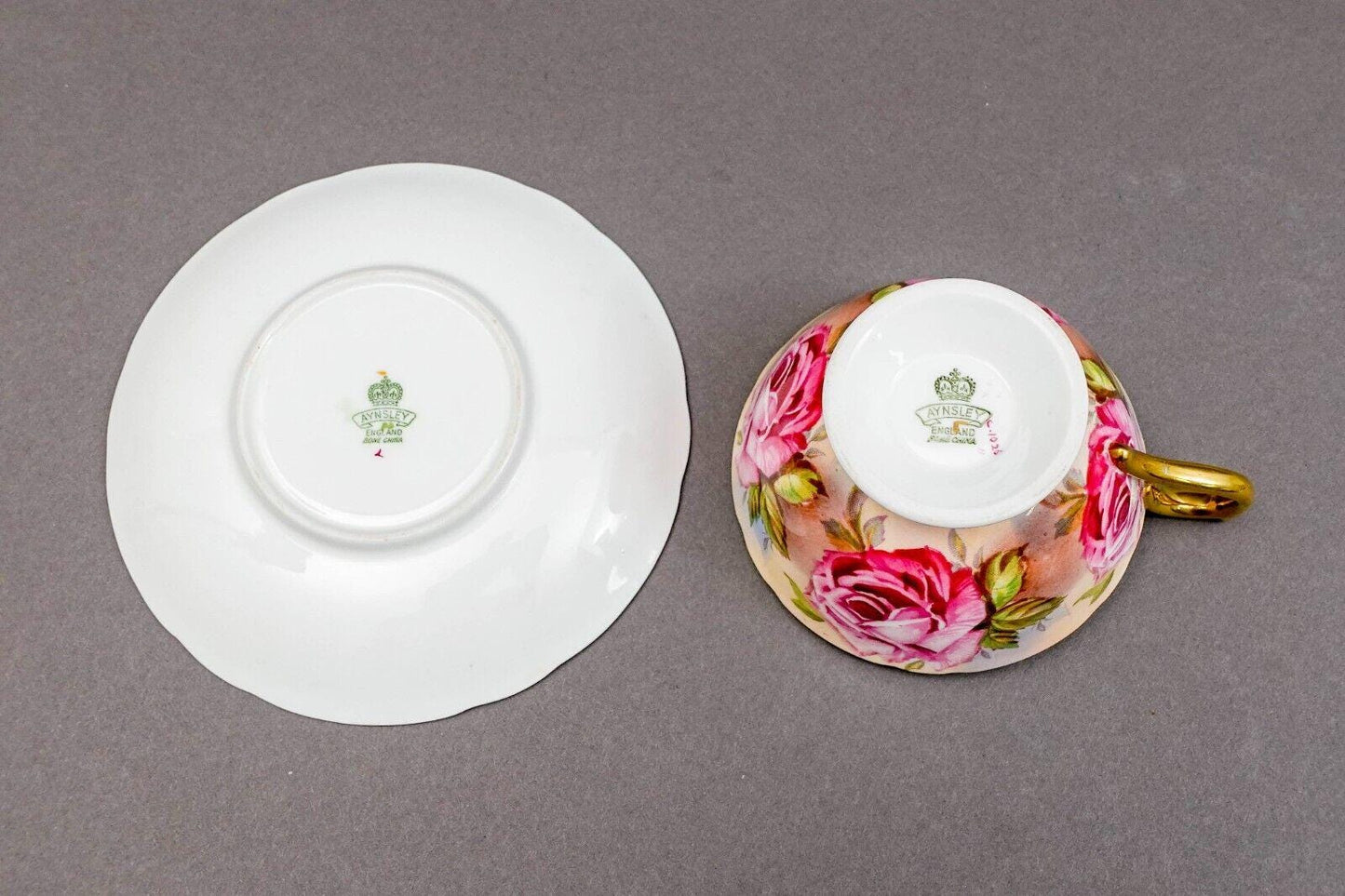Aynsley England 13 Pink Cabbage Roses 1026 Bone China Tea Cup & Saucer Set
