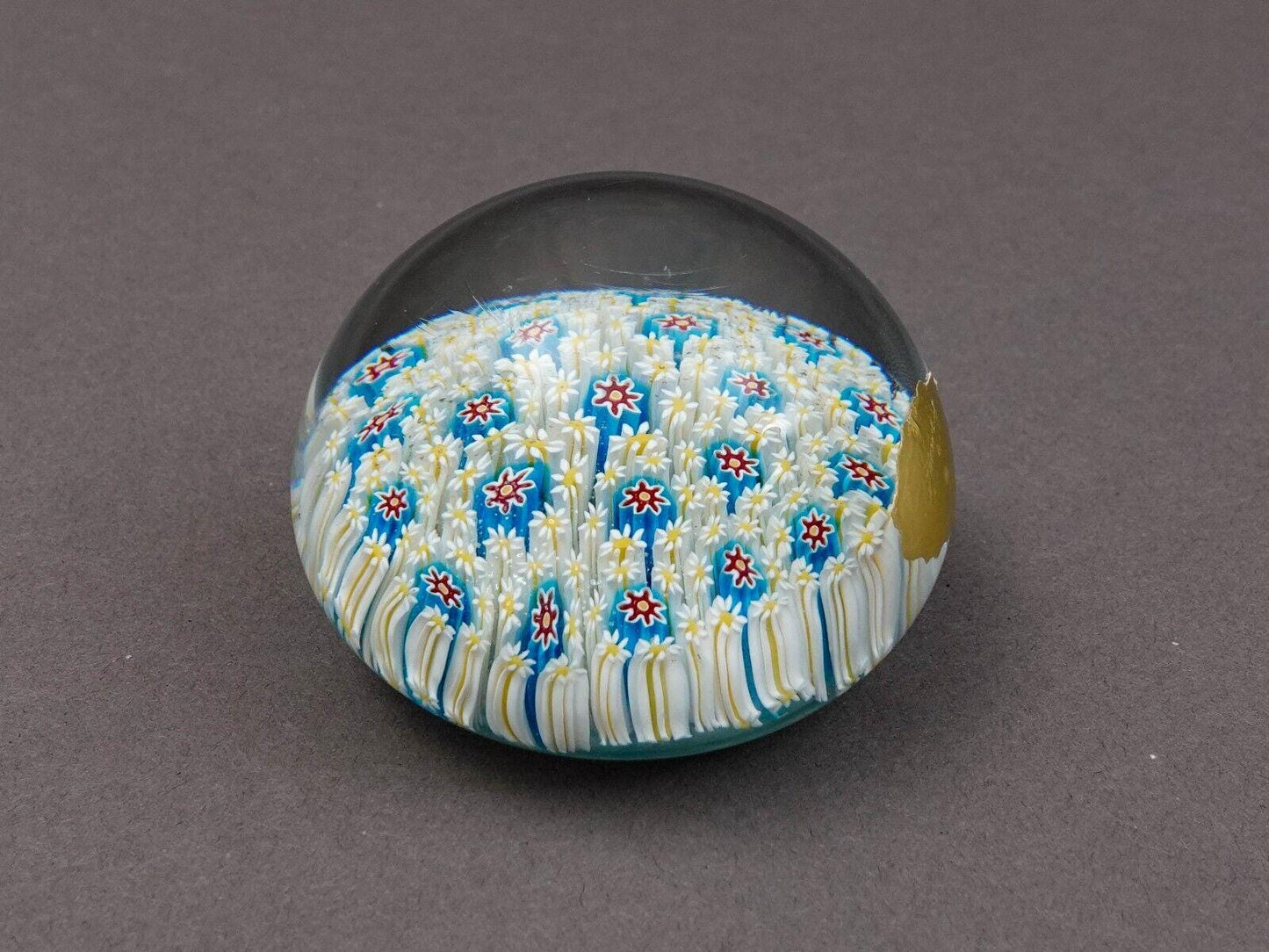 Vintage Murano Italy Close Packed Floral Millefiori Glass Paperweight With Label