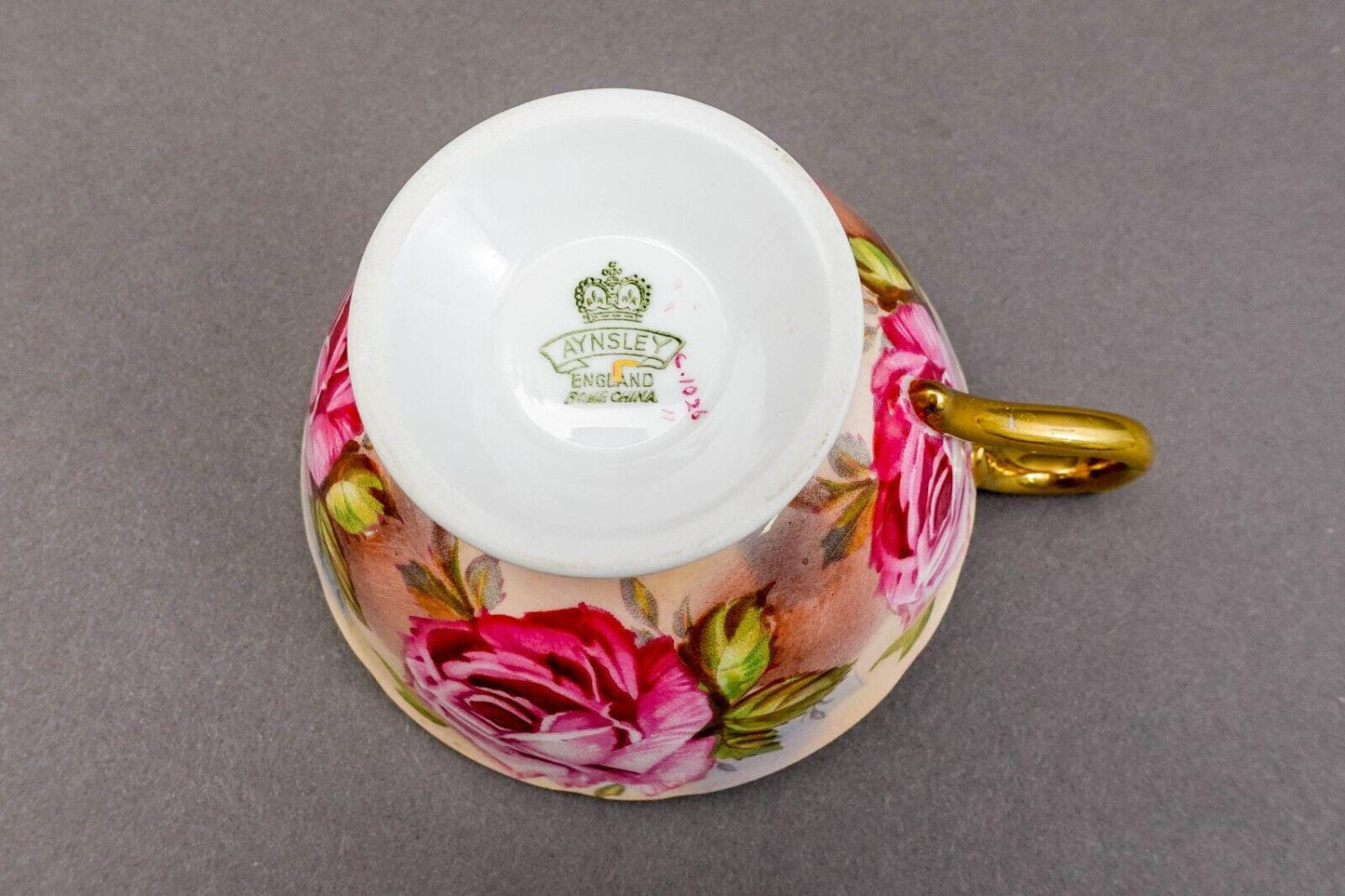 Aynsley England 13 Pink Cabbage Roses 1026 Bone China Tea Cup & Saucer Set