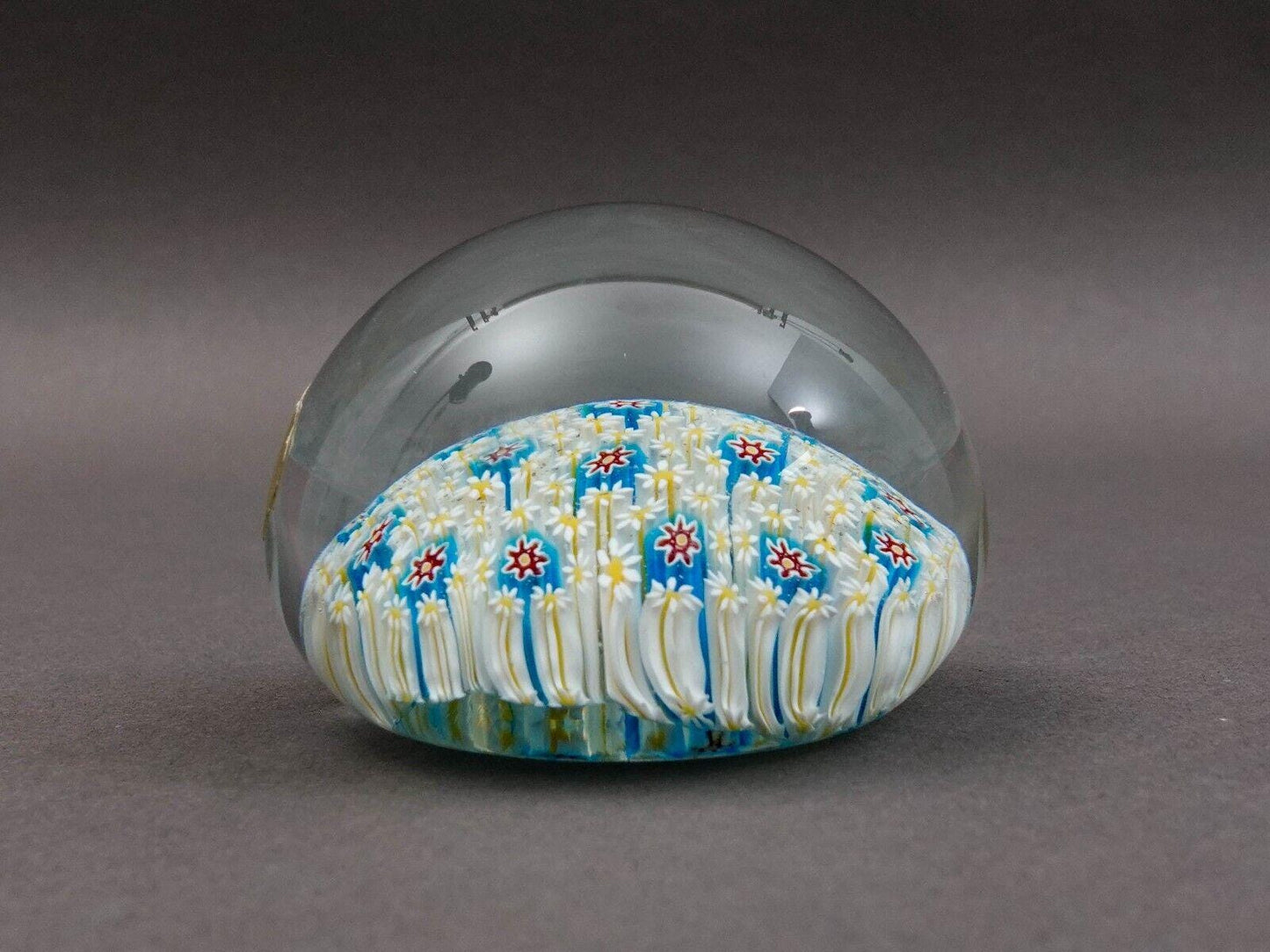 Vintage Murano Italy Close Packed Floral Millefiori Glass Paperweight With Label