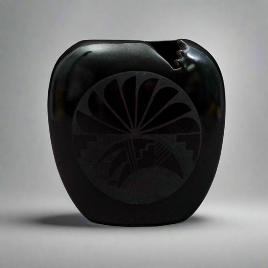 Adakai Navajo Signed Vintage Southwest Black Pottery Vessel Vase