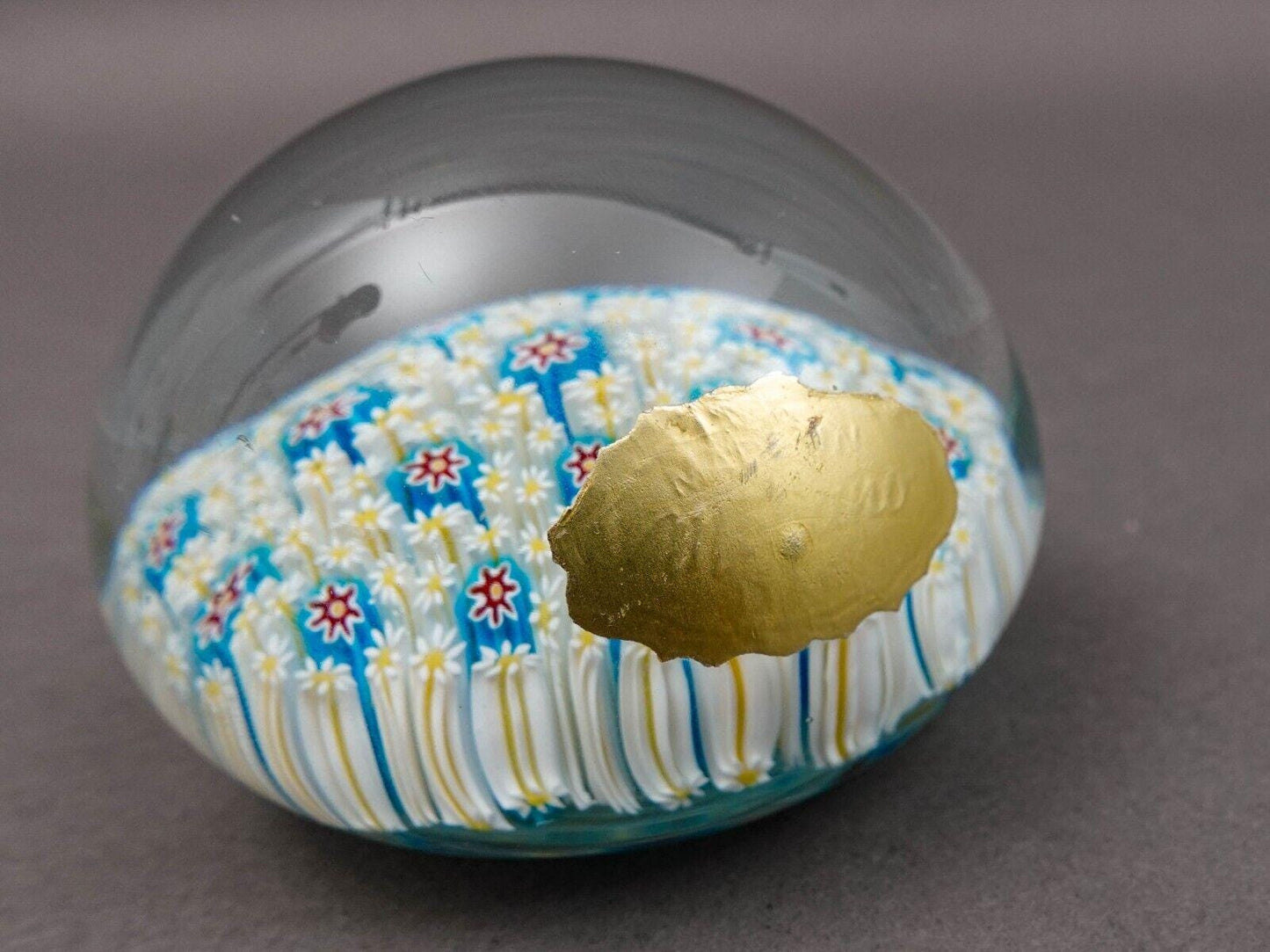 Vintage Murano Italy Close Packed Floral Millefiori Glass Paperweight With Label