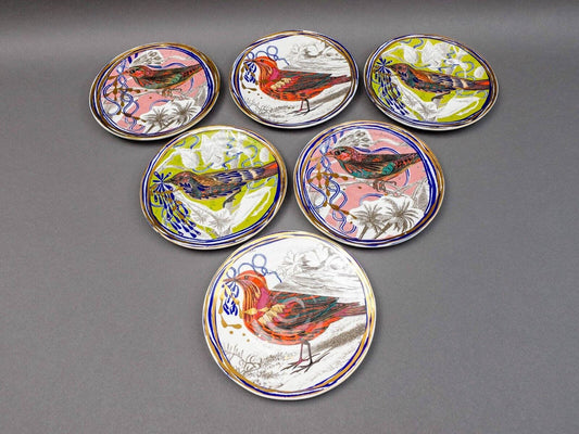 Anthropologie Ruan Hoffman Hand Painted Dream Bird 8" Dessert Plate Set Of 6