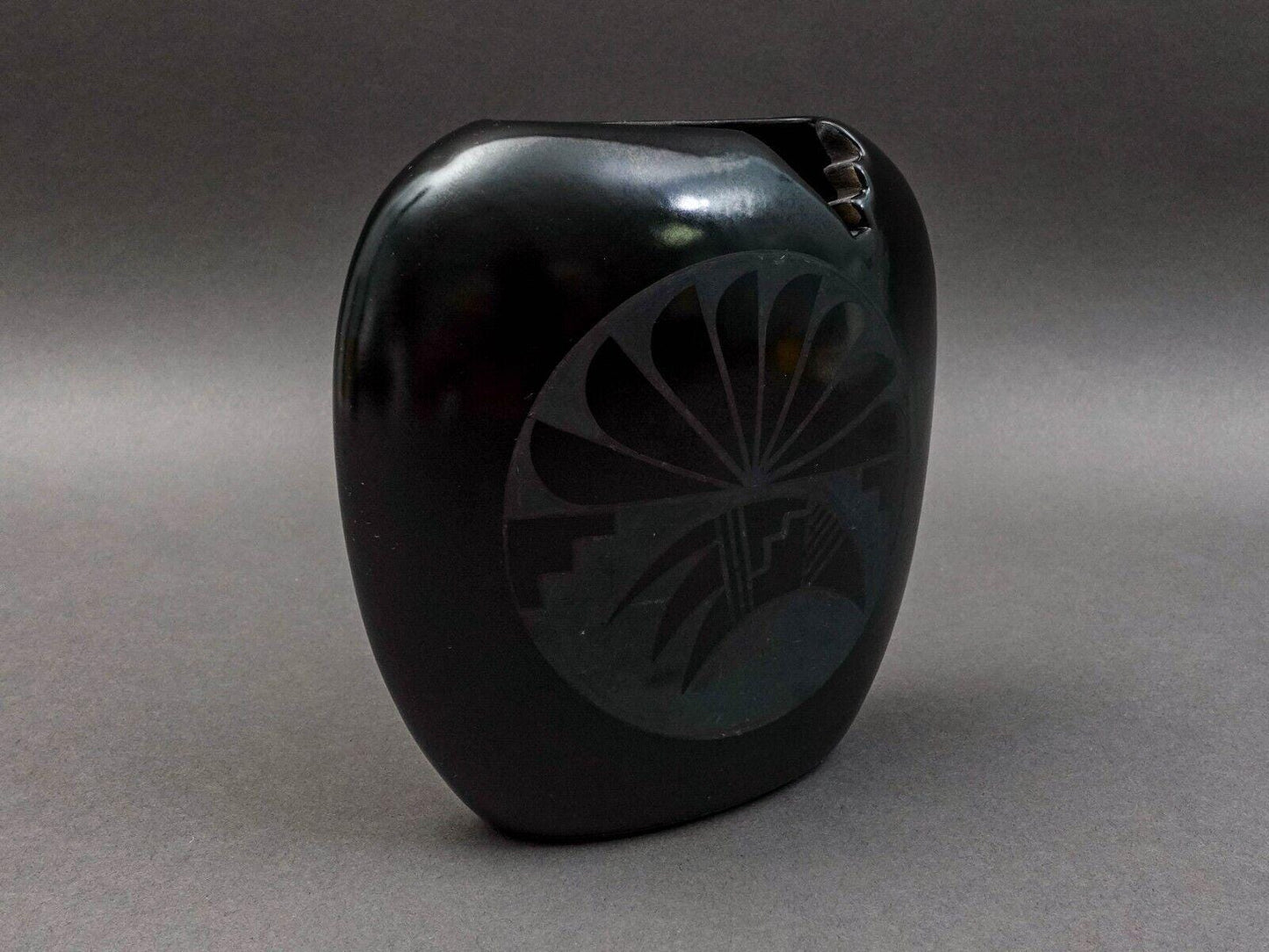 Adakai Navajo Signed Vintage Southwest Black Pottery Vessel Vase