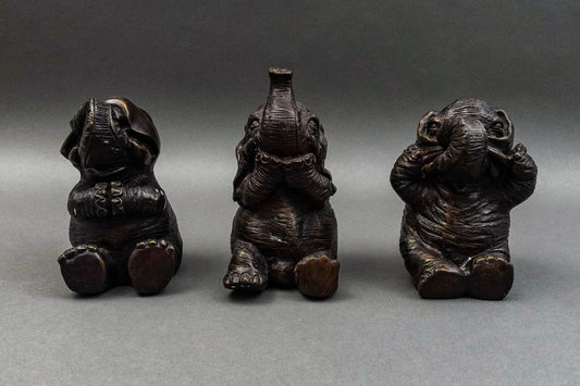 Maitland Smith Vintage Speak, Hear, See No Evil Elephant Sculpture Set Of 3