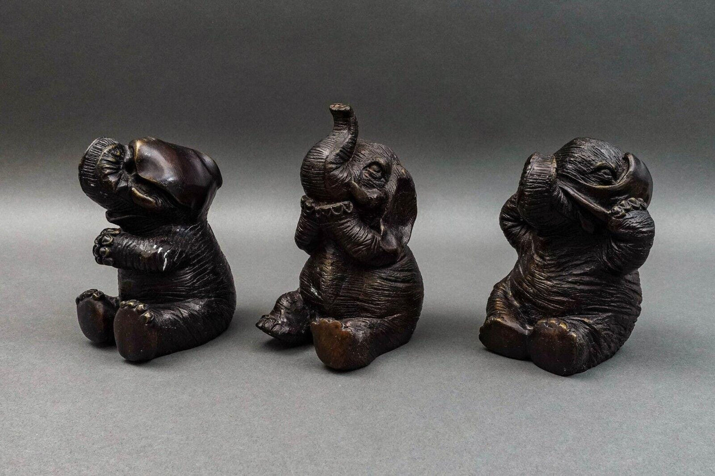 Maitland Smith Vintage Speak, Hear, See No Evil Elephant Sculpture Set Of 3