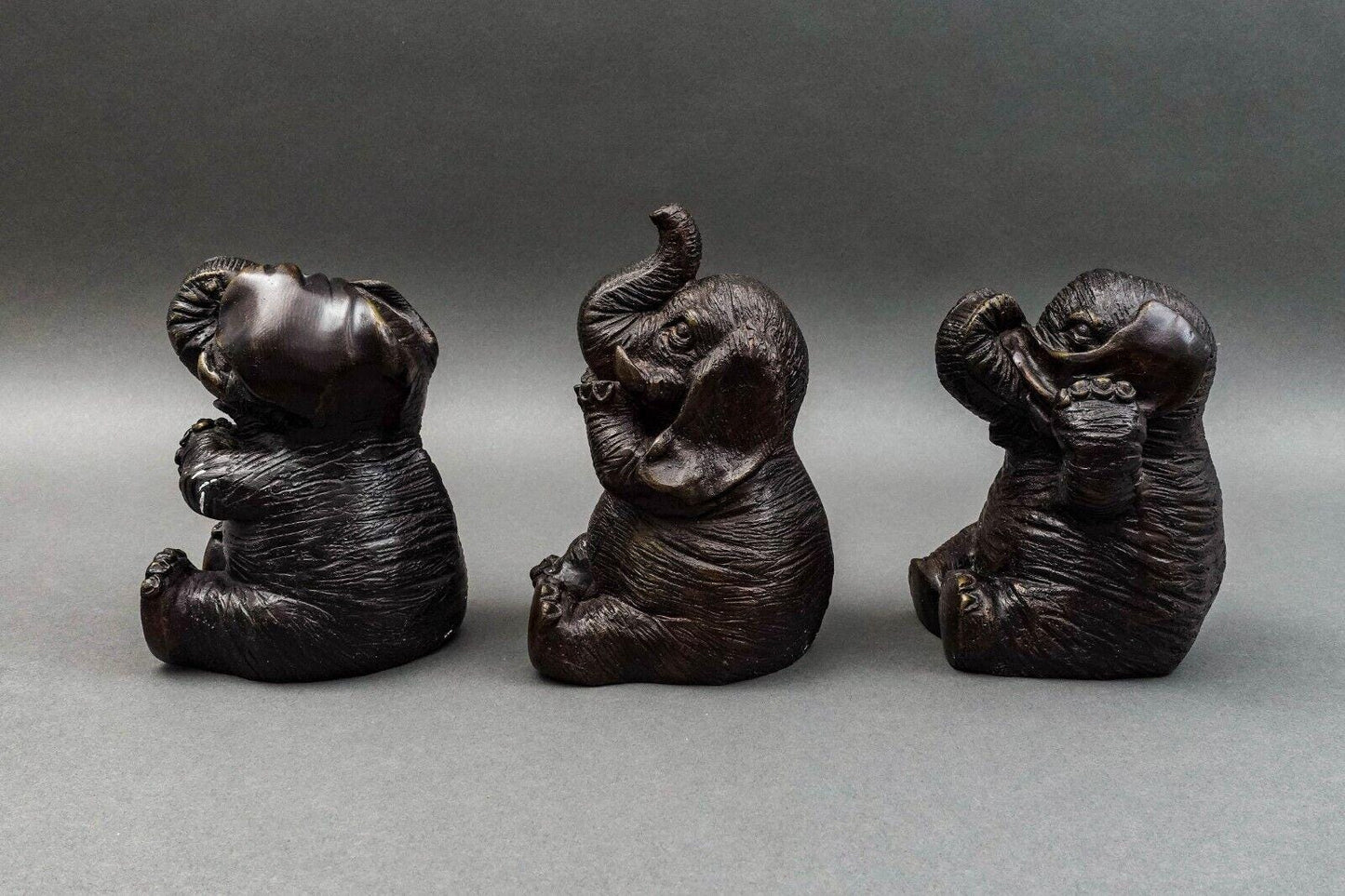 Maitland Smith Vintage Speak, Hear, See No Evil Elephant Sculpture Set Of 3