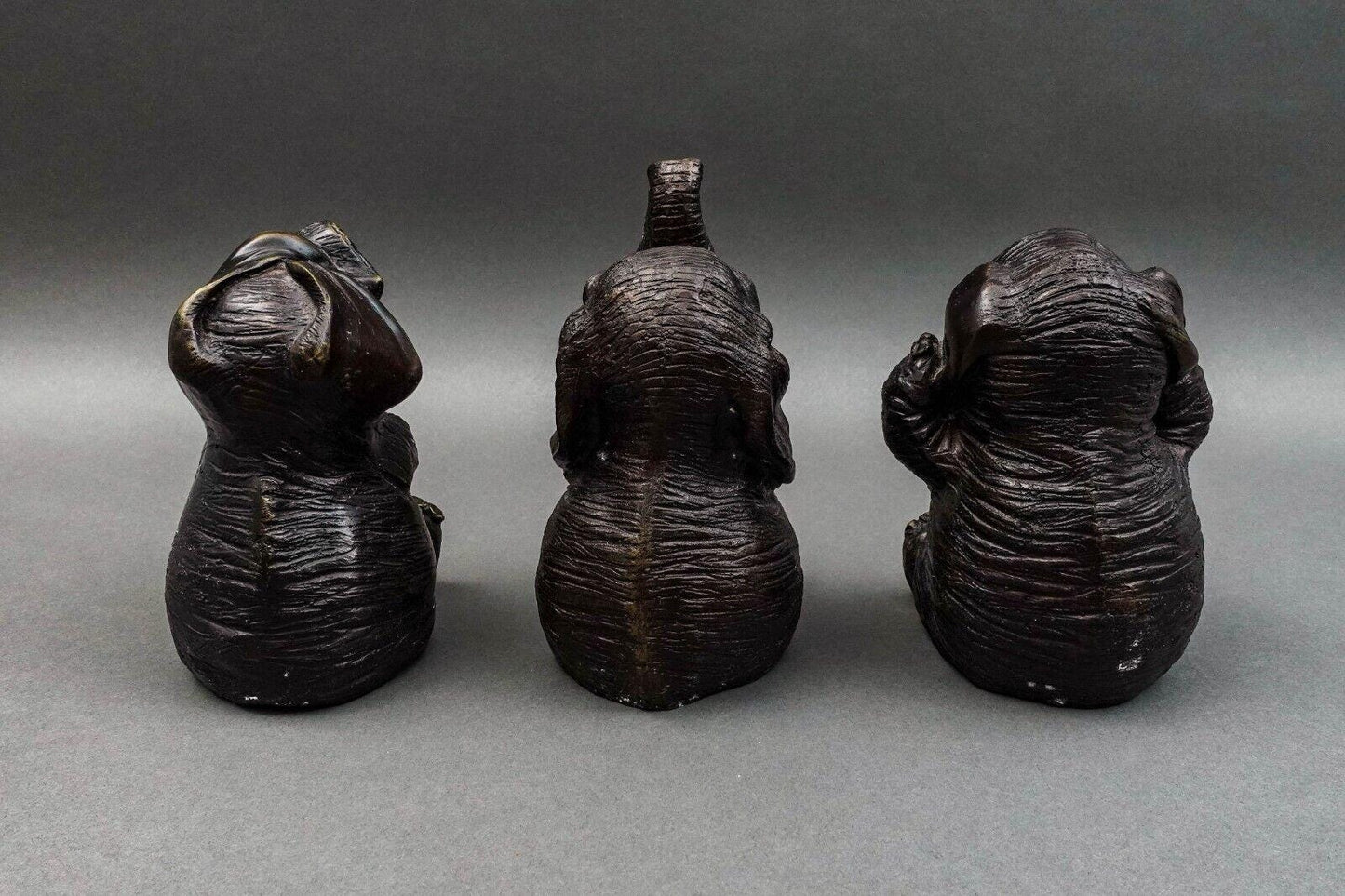 Maitland Smith Vintage Speak, Hear, See No Evil Elephant Sculpture Set Of 3