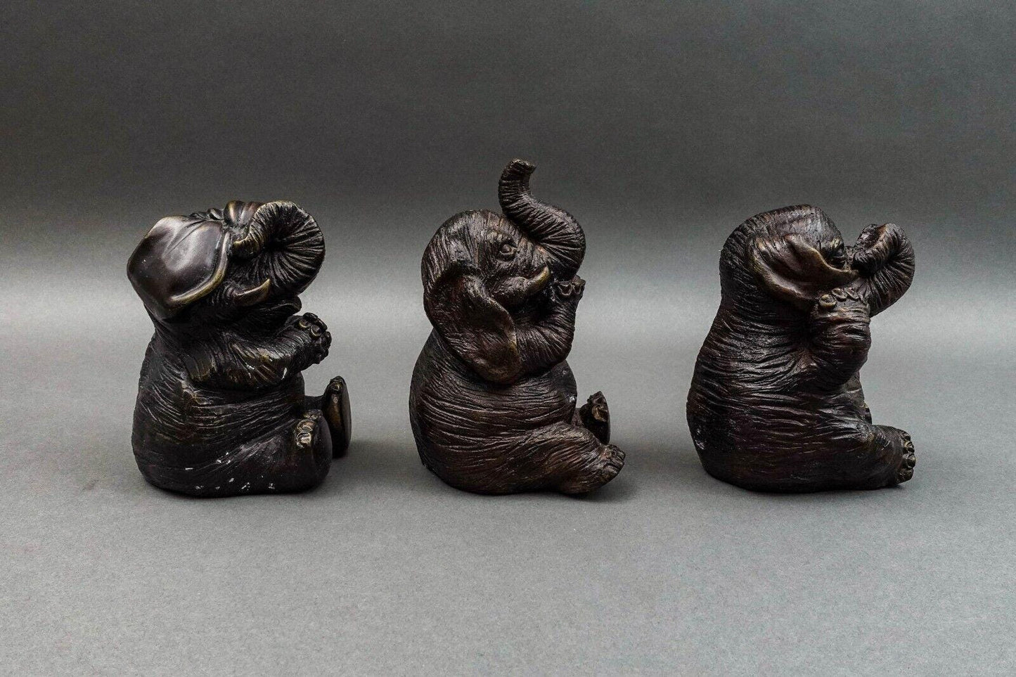 Maitland Smith Vintage Speak, Hear, See No Evil Elephant Sculpture Set Of 3