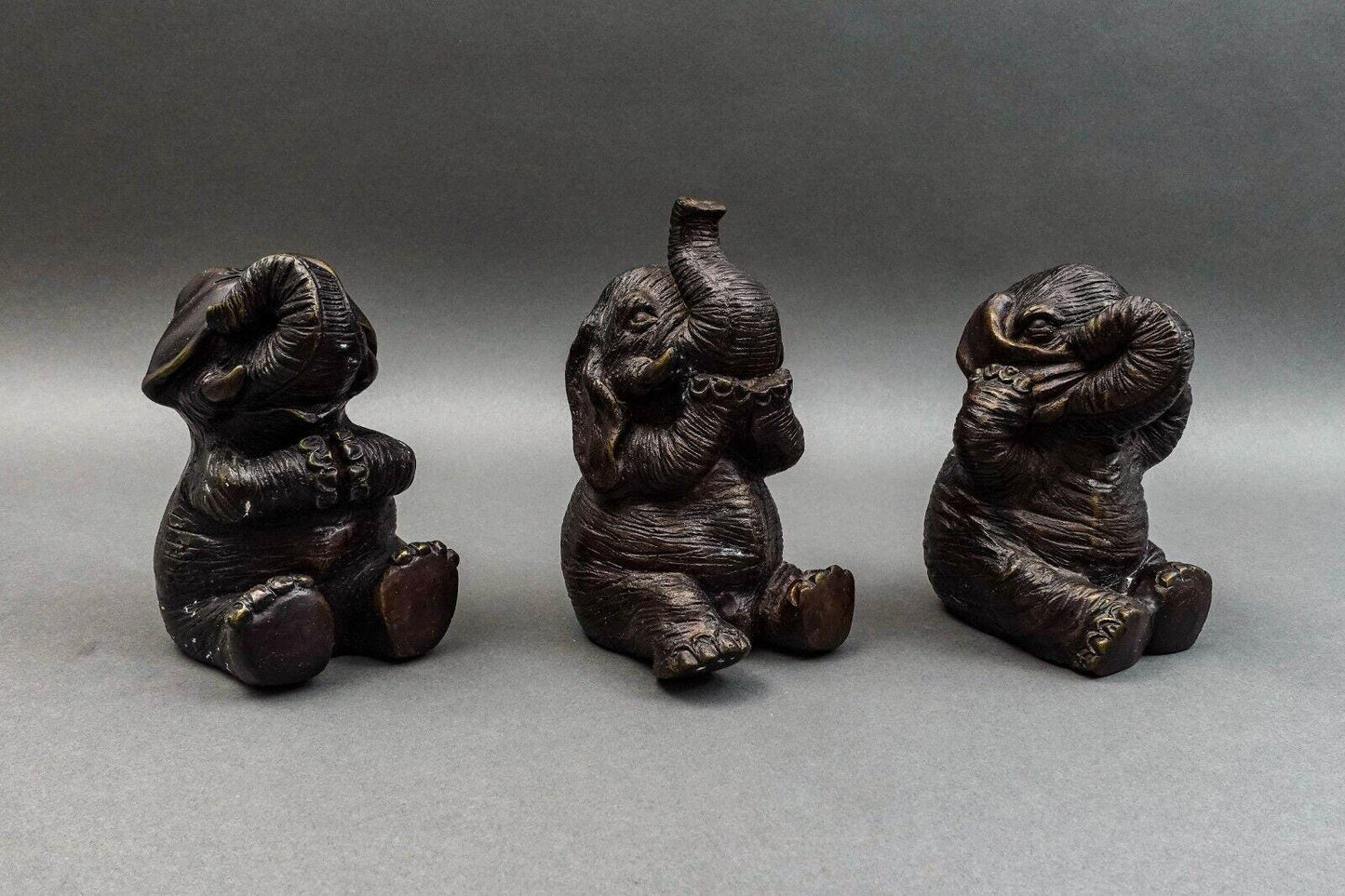 Maitland Smith Vintage Speak, Hear, See No Evil Elephant Sculpture Set Of 3