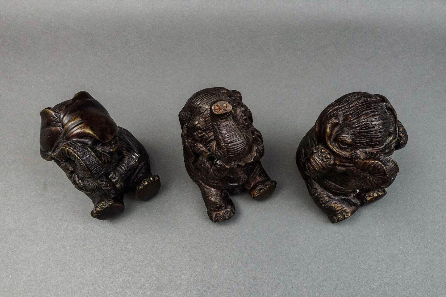 Maitland Smith Vintage Speak, Hear, See No Evil Elephant Sculpture Set Of 3